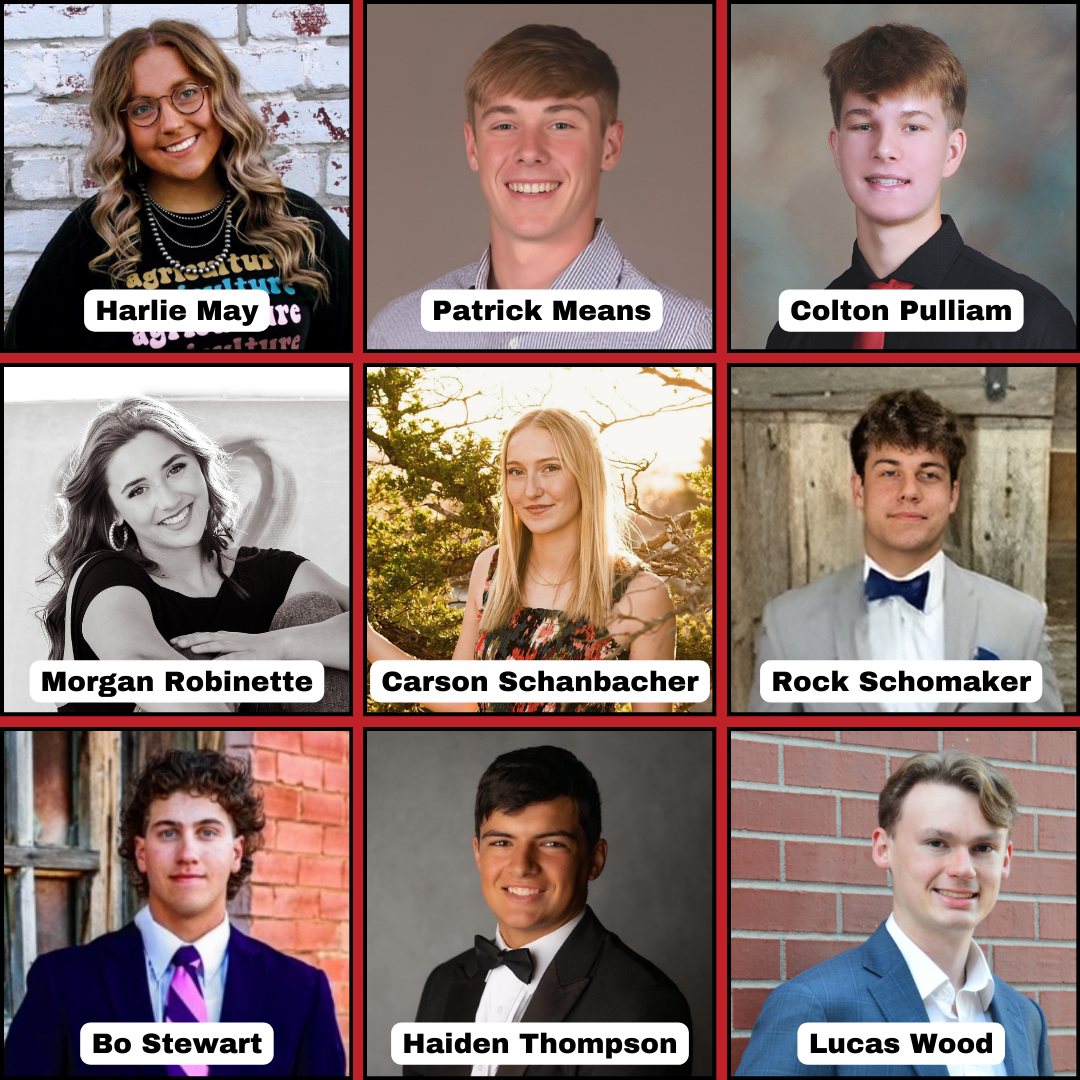 Top Row (Left to Right): Harlie May, Patrick Means, Colton Pulliam Middle Row (Left to Right): Morgan Robinette, Carson Schanbacher, Rock Schomaker Bottom Row (Left to Right): Bo Stewart, Haiden Thompson, Lucas Wood