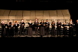 The Northwestern Oklahoma State University Chorale sings during the 2023 Holiday Gala. The Northwestern choirs and bands will display their talents and holiday cheer in concert at the annual Holiday Gala in Fellers Family Auditorium on Saturday, Dec. 7, at 7 p.m.