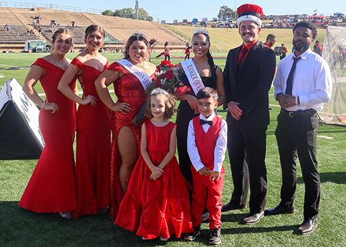 Marshal Howard and Diamond Hilton were crowned Ranger King and Queen during Northwestern’s Homecoming halftime event. Ranger Royalty court included (front left to right) flower girl Justice Jones and crown bearer Braxton Lauderdale; (back left to right) Queen finalists Mary Kate Foster and Tara Owen, Freshman Queen Brenda Lazama, Ranger Queen Diamond Hilton, Ranger King Marshal Howard and King finalist Jalen Ghee. Not pictured: Ranger King finalist Chris Perez, who was performing with the Ranger band.