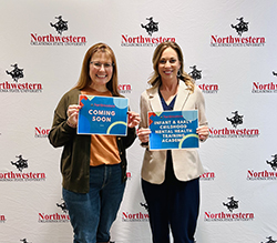 Carol Stocking, (left) Instructor of Infant & Early Childhood Mental Health and Dr. Kylene Rehder, (right) chair of the Northwestern Department of Social Work, announce the upcoming Infant and Early Childhood Mental Health Training Academy at Northwestern.