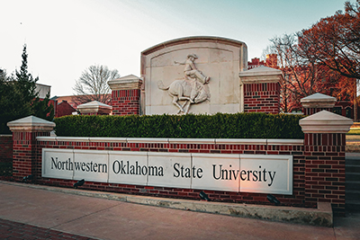 An image of the Northwestern Oklahoma State University sign on the north of their campus. 