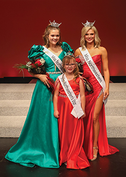 Jessica Davis (right) was named Miss Northwestern Oklahoma State University 2025 during the annual Miss Northwestern competition on Sunday, Oct. 27. Lawsyn Howard was named Miss Northwestern’s Star 2025 (front row). Madeline Ryerson (left) was crowned Miss Northwestern’s Teen 2025.