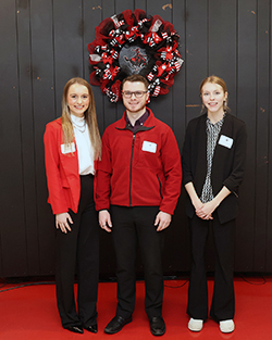 Taylor Ellis (left), a senior agriculture education major from Kremlin-Hillsdale; Samuel Grinder (center), a senior vocal music education major from Sayre; and Erica Neuenschwander (right), an early childhood education major from Sharon, were awarded their Guthrie Scottish Rite scholarships at Northwestern’s Future Educator’s Day on Feb 5.