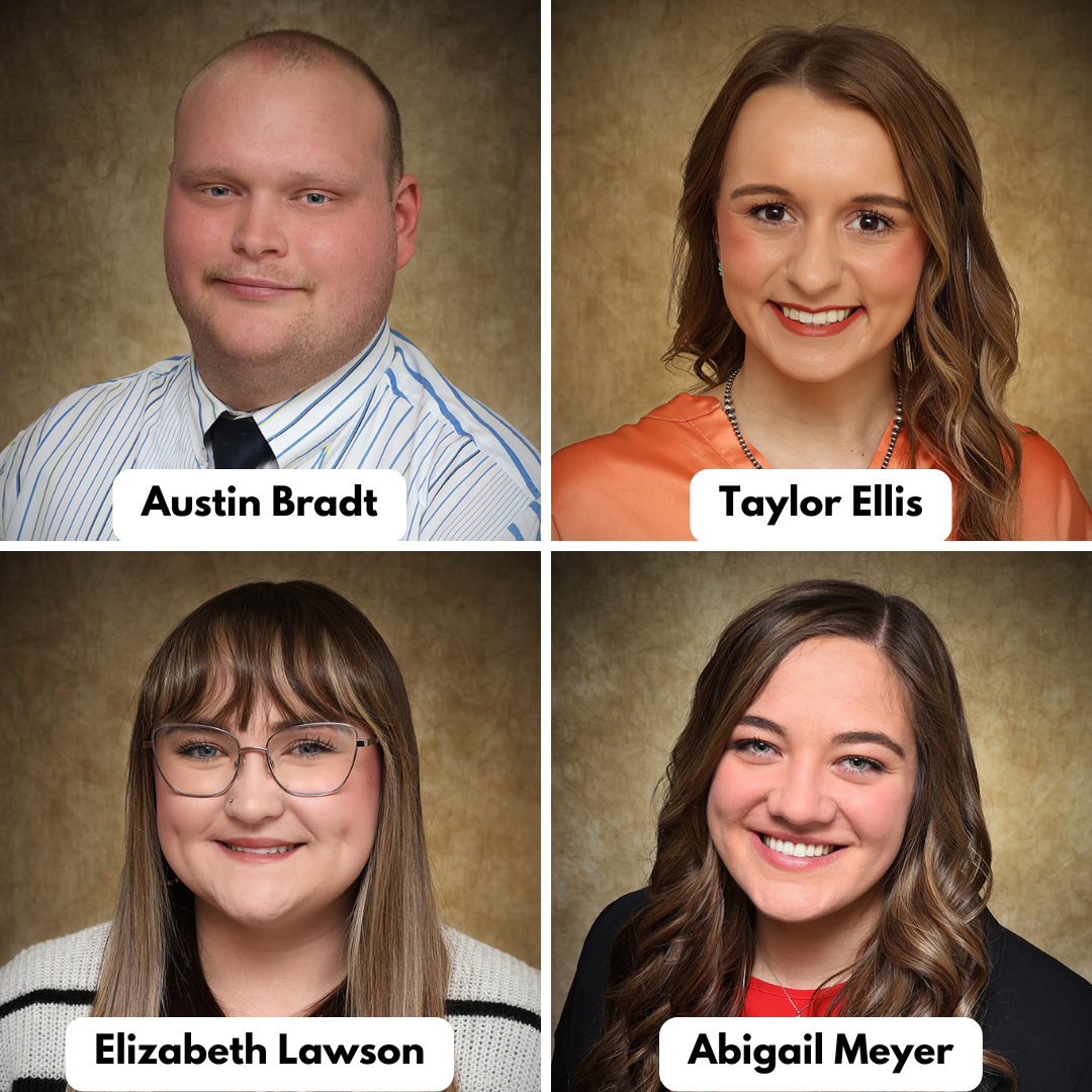 Top Row, Left to Right: Austin Bradt, Taylor Ellis; Bottom Row, Left to Right: Elizabeth (Wortham) Lawson, Abigail Meyer