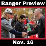 Dr. Shane Hansen (right), chair of the Northwestern health and sports science department, shakes the hand of a high school student at the Ranger Preview event at Northwestern-Alva last year. Ranger Preview is Saturday, Nov. 16, at 10:30 a.m. in Perc