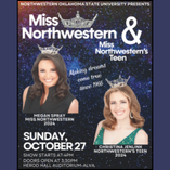 The reigning Miss Northwestern Oklahoma State University Megan Spray and Miss Northwestern’s Teen Christina Jenlink will pass forward their crowns on Sunday, Oct. 27, at 4 p.m. in Fellers Family Auditorium in Herod Hall. Doors open at 3:30 p.m.