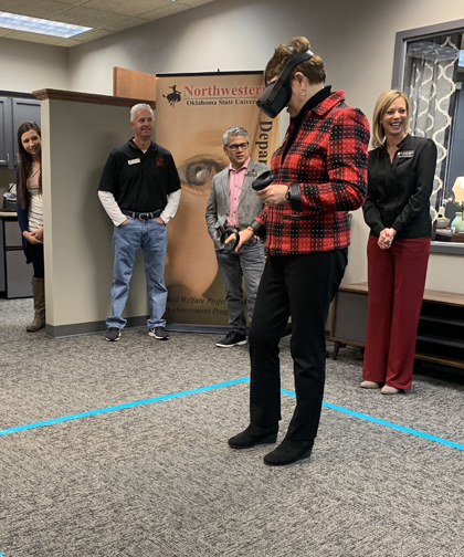 Jennifer Pribble, assistant professor of social work and director of field experience, serves as the VR lab coordinator and directs all experiential and simulations experiences for social work students.