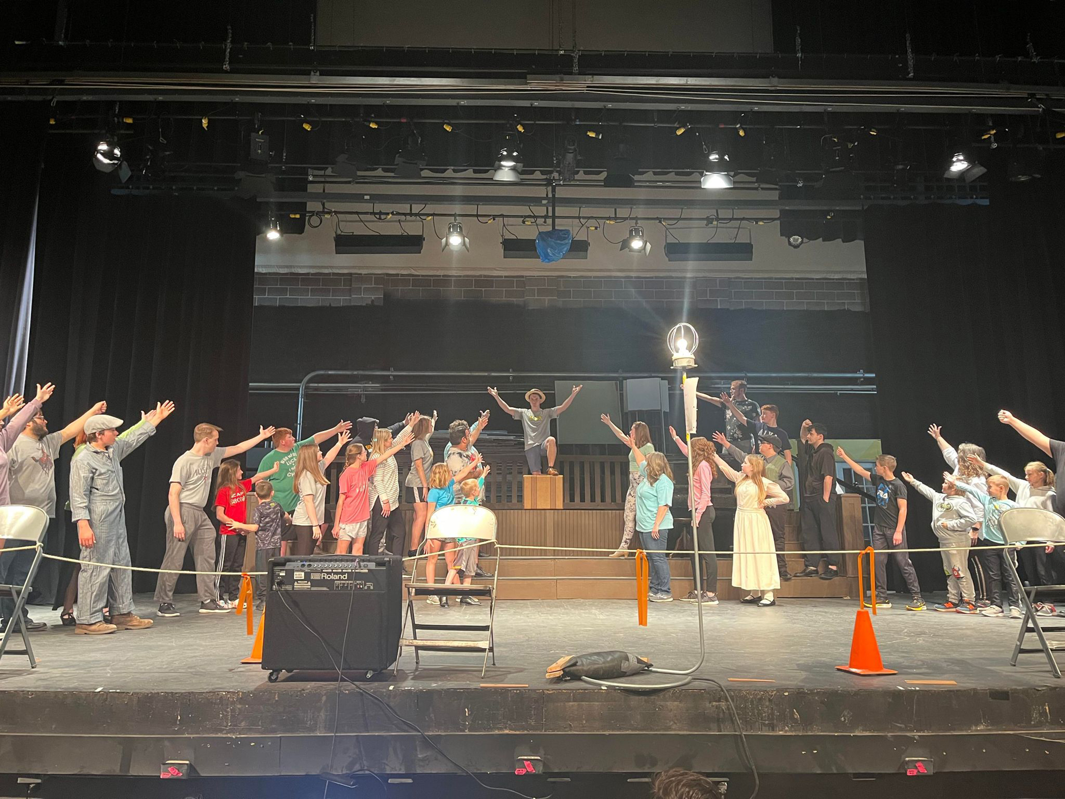 Cast members rehearse choreography to a scene from the upcoming musical “The Music Man” at Northwestern. The show will take place in Herod Hall Auditorium on April 7-8 at 7 p.m. and April 9 at 2 p.m.