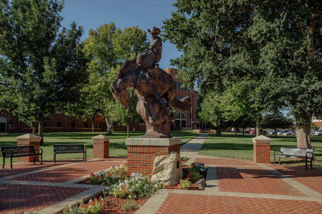 NWOSU campus image of rider on horse statue