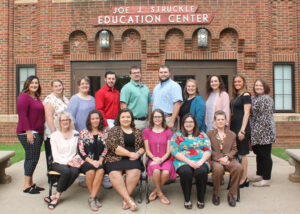 Senior education majors are beginning their student teaching assignments in area schools. The students along with education faculty include (front row, left to right) Dr. Martie Young, Jamie Sutherland, Adrianna Tibbetts, Heather Armbruster, Tricia Franke, Dr. Christee Jenlink; (second row) Bailie Hollingshead, Jessica Butzback, Jennifer Gilbreath, Cole Ward, Ethan Kennedy, Jared Fast, Katie Couey, Kelsey Schumpert, Katlyn Anderson, and Ryann Blackburn.
