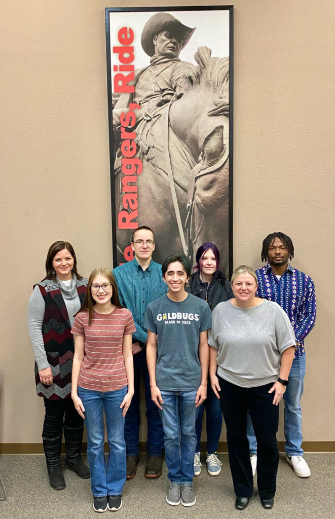 Students from Alva High School visiting Northwestern recently to learn more about the teacher education program include (left to right, front row) Brileigh Duncan, Julius Cardonita, Alva High School sponsor Halah Simon, (back row) Northwestern chair of the Division of Education Dr. Jennifer Oswald, Travis Hazelwood, Faina Whitaker and Drake Wharton.