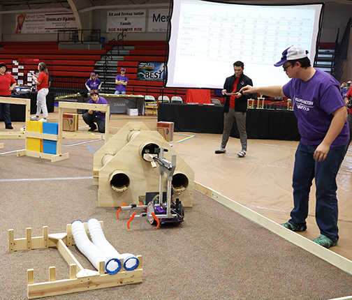 Burlington High School students compete in the Heartland BEST Robotics competition at Northwestern-Alva on Nov. 4. They are the winners of the BEST Award category.