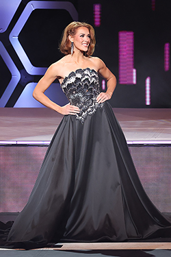 Abbey Elam, Miss Northwestern 2026, poses during the evening gown portion of the Miss Oklahoma Competition at Rose State College in Midwest City. (Photo by Matt Boyd)