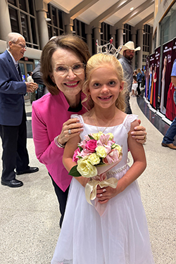 Hadleigh Dugger (right), Miss Northwestern’s Star, poses for a photo with Jane Jayroe (left), Miss America 1967 and native of Laverne, at the 2026 Miss Oklahoma Competition at Rose State College in Midwest City.